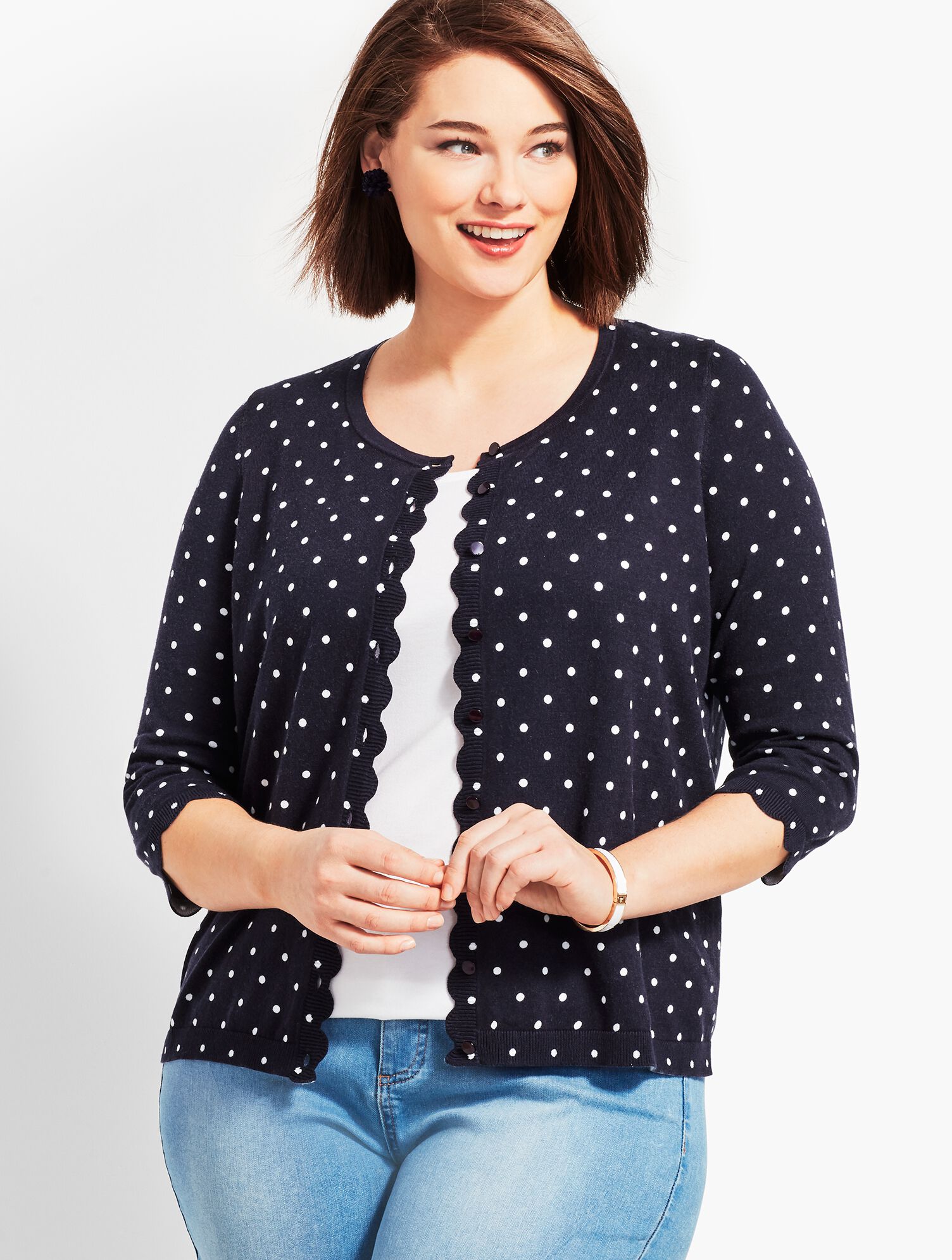 Safari Dot Scalloped-Edge Charming Cardigan