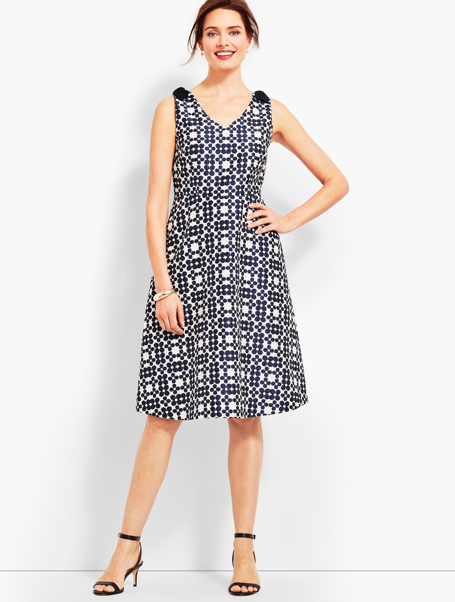 Jacquard Daisy-Print Fit &amp; Flare Dress