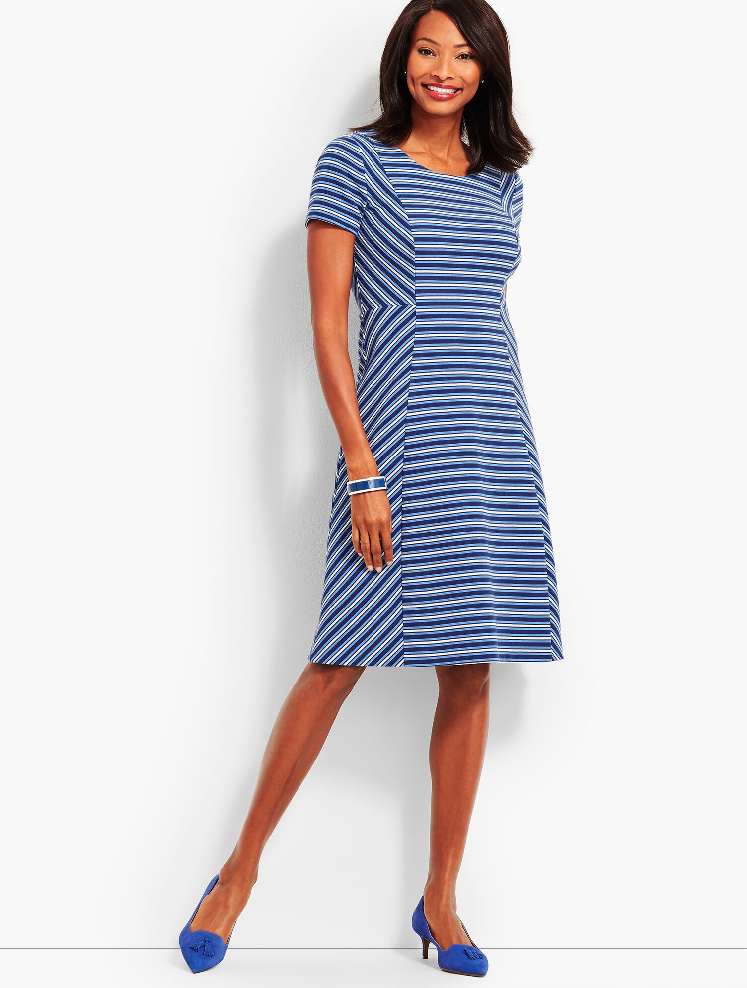 Fit &amp; Flare Dress-Stripe