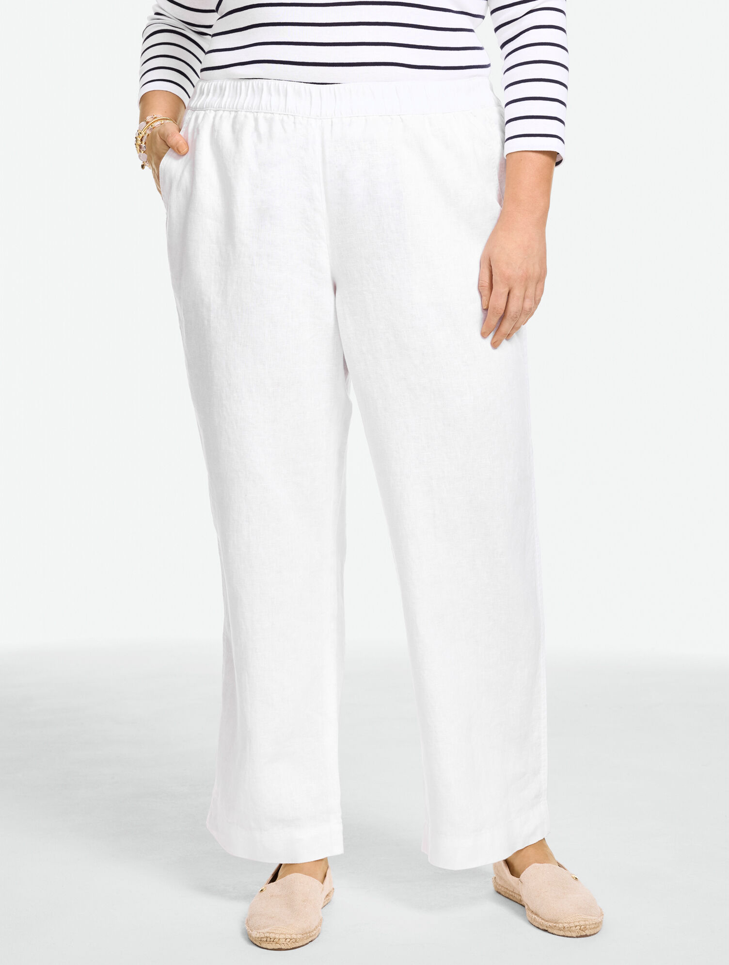 Washed Linen Wide Leg Pull-On Pants