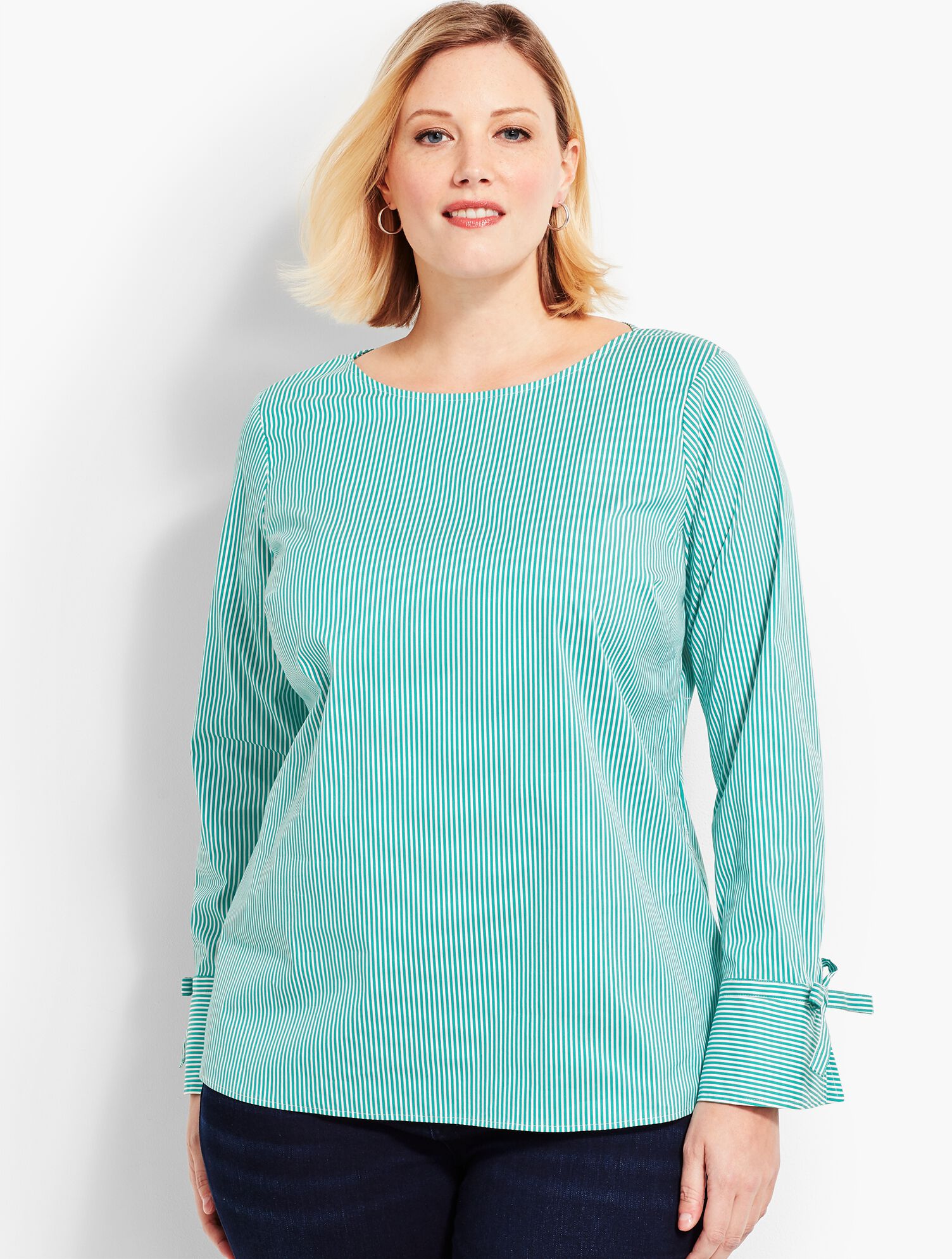 Tie-Sleeve Poplin Popover-Striped