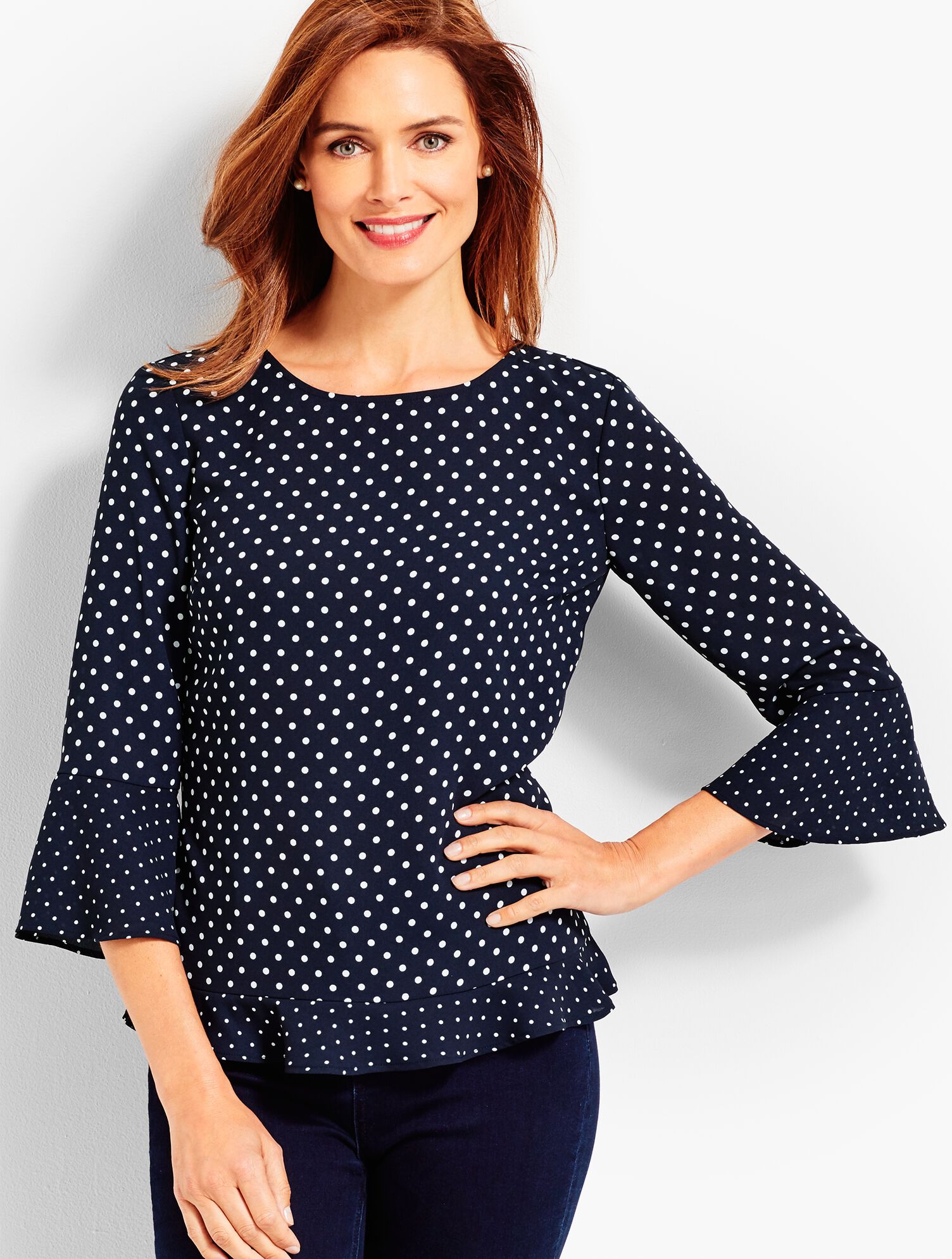 Flounce Dot Print Top