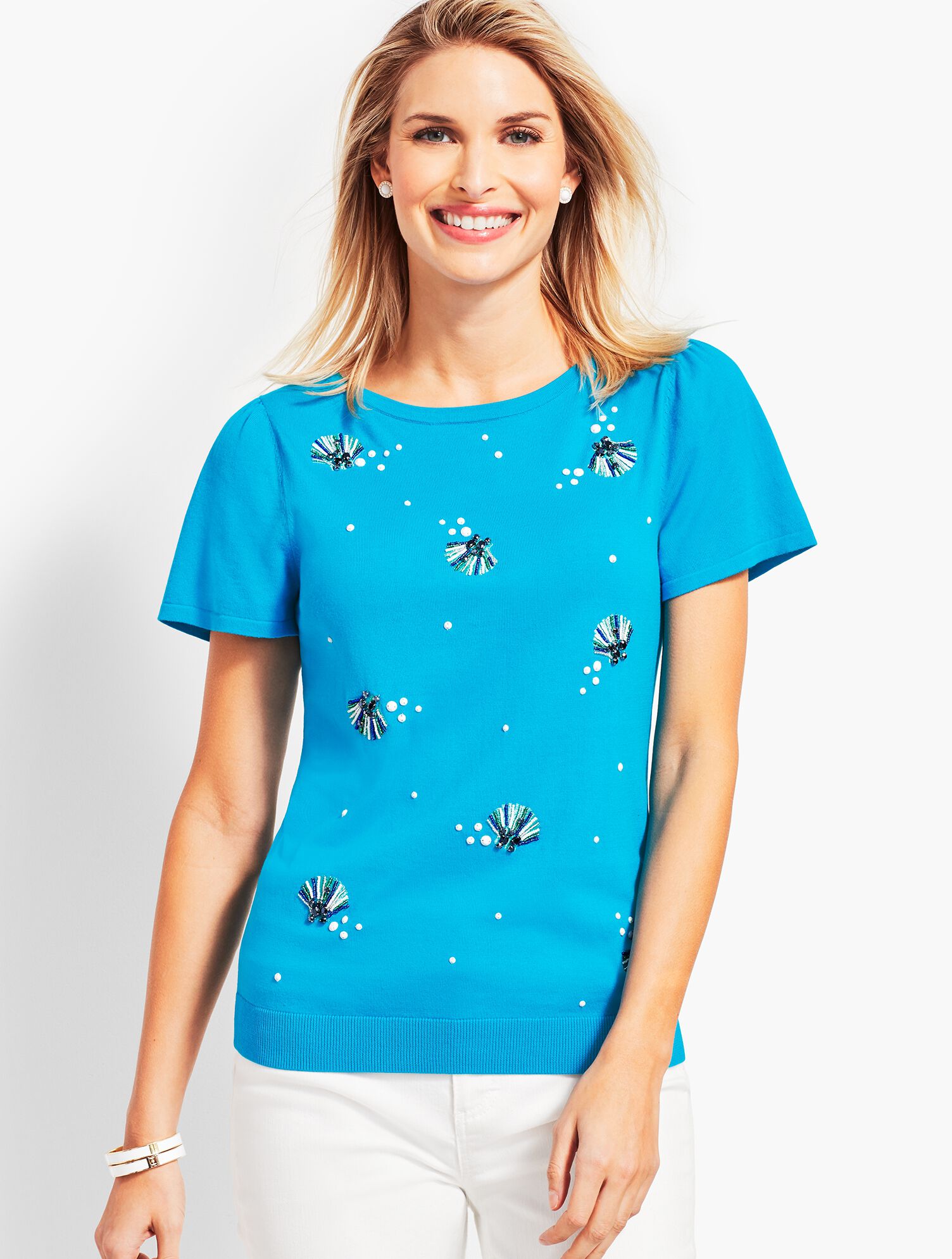 Sparkle Shell Cap-Sleeve Sweater