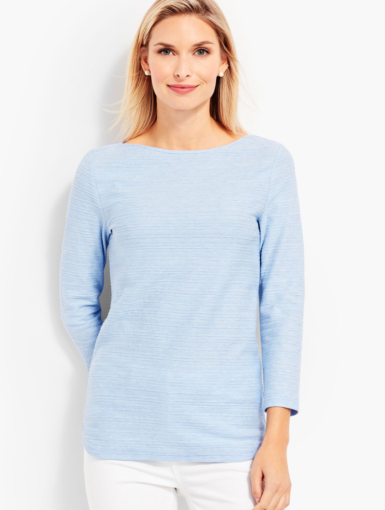 Heathered Braided-Stripe Bateau Tee