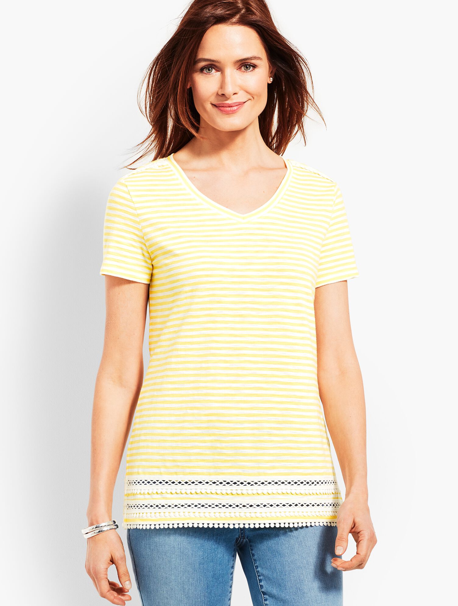 Crochet-Trim Stripe Tee